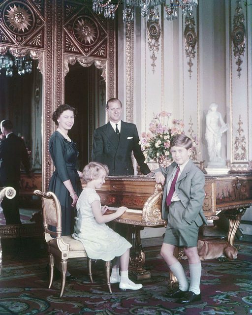 Prince Charles with his parents and sister in October 1957.