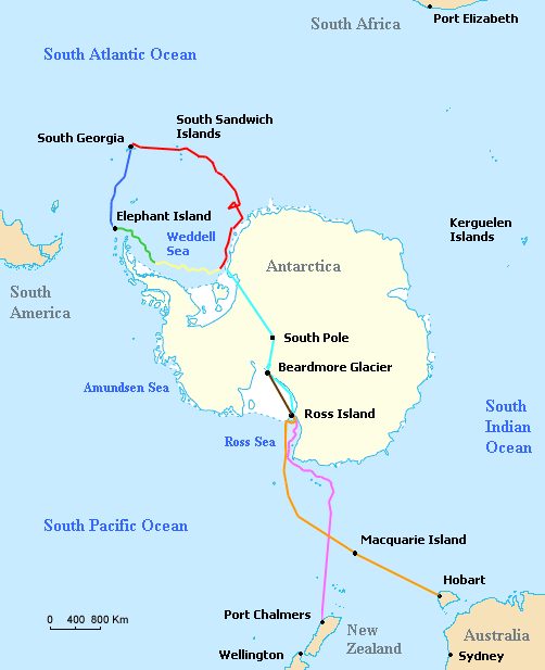 Map of the sea routes of  Endurance.