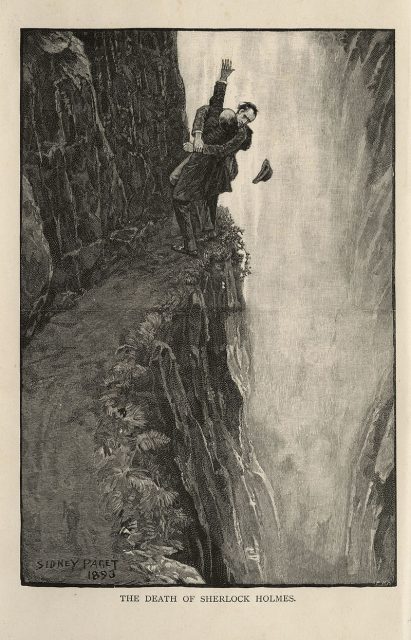 Sherlock Holmes and Professor Moriarty at the Reichenbach Falls. Ilustration by Sidney Paget to the Sherlock Holmes story The Final Problem by Sir Arthur Conan Doyle.