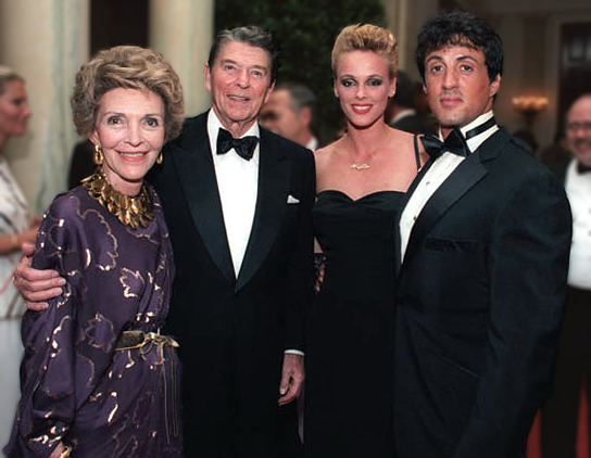 Stallone with Brigitte Nielsen, Ronald Reagan and Nancy Reagan at the White House, 1985