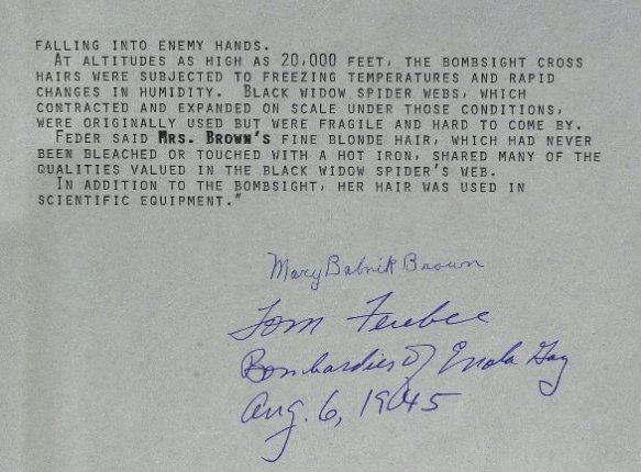 Thomas Ferebee describes Brown’s hair in his letter of August 6, 1945.