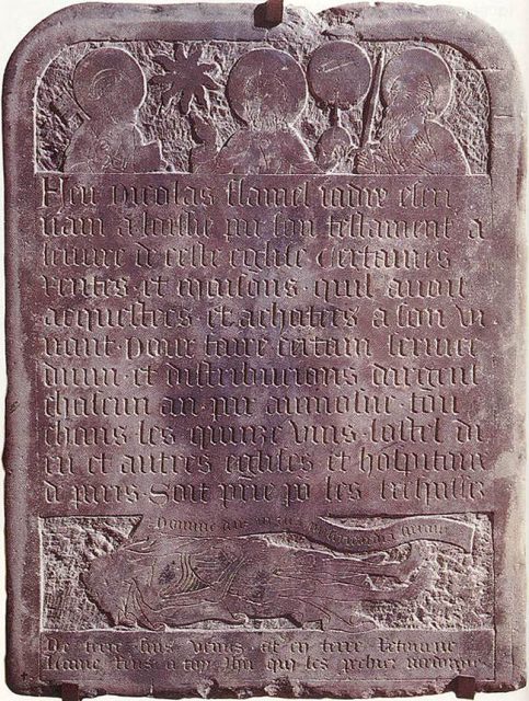 Tombstone of Nicolas Flamel, 1418, Musée de Cluny, Paris.