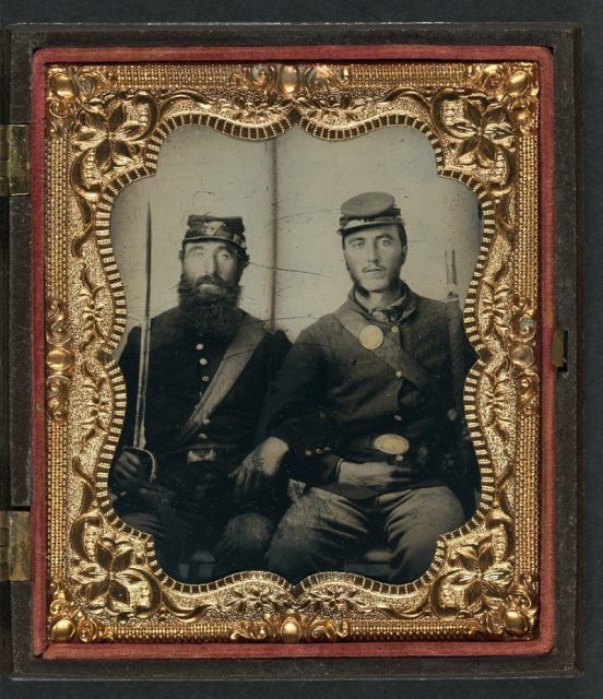Civil war soldiers with beards.
