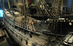 Side view of the wooden warship Vasa.