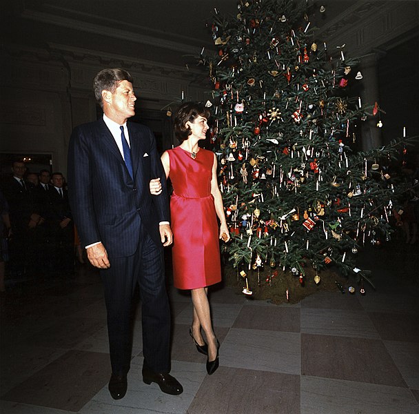 President and First Lady at Christmas Reception, December 12, 1962. White House, Entrance Hall.
