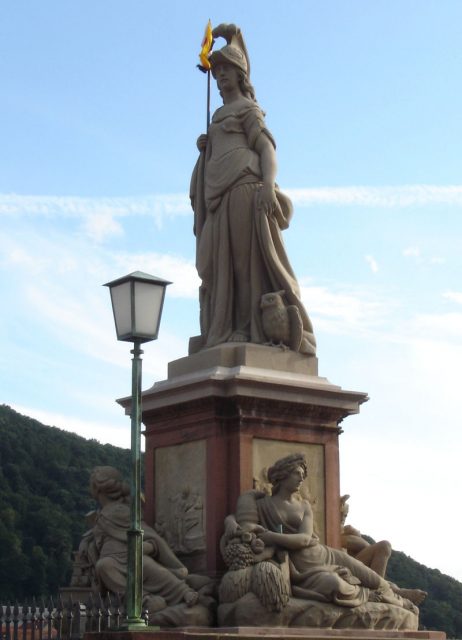 Statue of Minerva on the Alte Brücke in Heidelberg. Photo by BishkekRocks CC BY-SA 3.0
