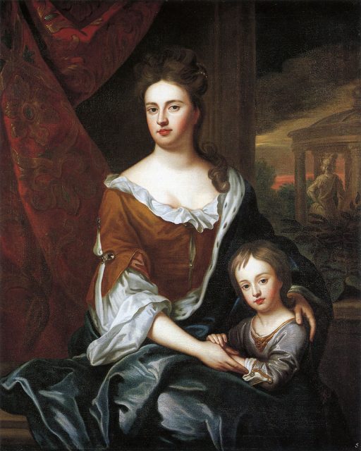 Anne with her son Prince William, Duke of Gloucester, in a painting from the school of Sir Godfrey Kneller, c. 1694.