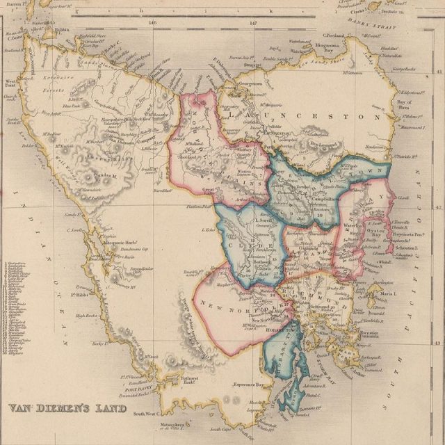 1852 map of Van Diemen’s Land.