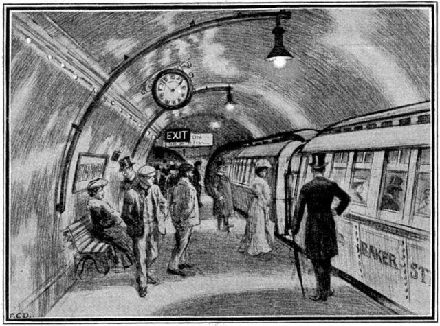 Sketch of a platform on the Baker Street and Waterloo Railway in its first week of opening.