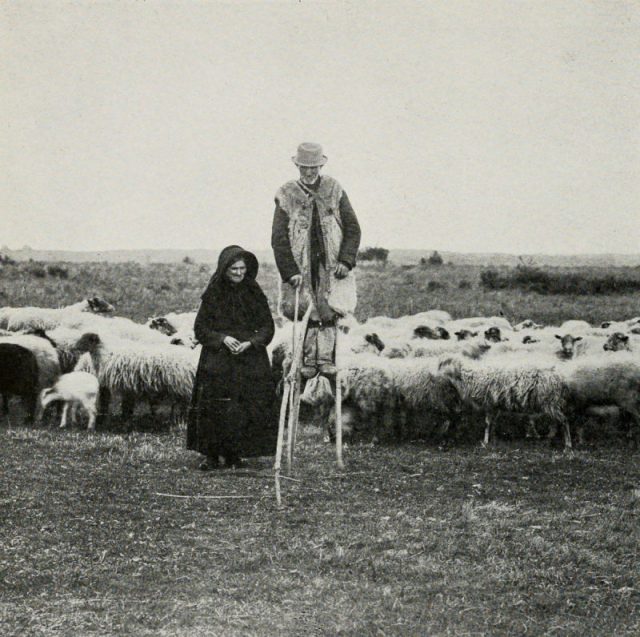 Shepherd wearing tchangues, c. 1908.