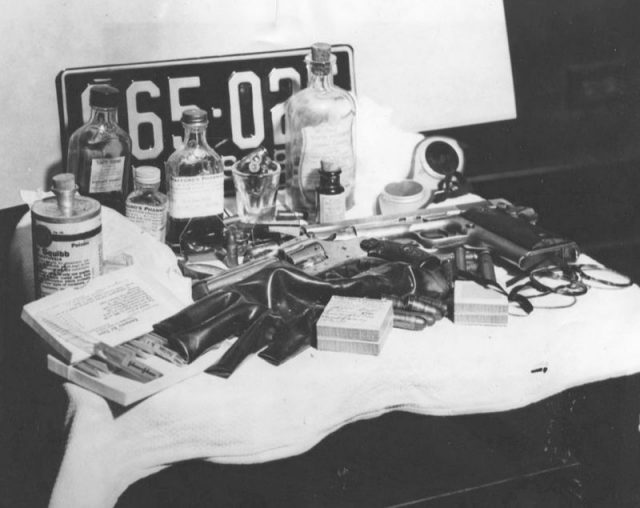Photo of the medical supplies used to perform surgery on John Dillinger and his associate Homer Van Meter. Dillinger and Van Meter’s appearance and fingerprints were altered a few months before both men were killed by officers of the law.