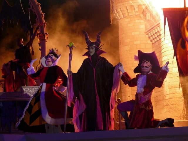 Maleficent with the Queen of Hearts, and Captain Hook during Mickey’s Not-So-Scary Halloween Party 2009. Photo by Leigh Caldwell CC BY-SA 2.0