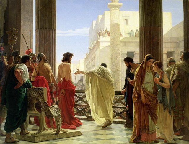 Ecce Homo (“Behold the Man”), Antonio Ciseri’s depiction of Pilate presenting a scourged Jesus to the people of Jerusalem.