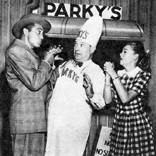 Einstein as Parky caught between Sheldon Leonard and Betty Rhodes in 1948.