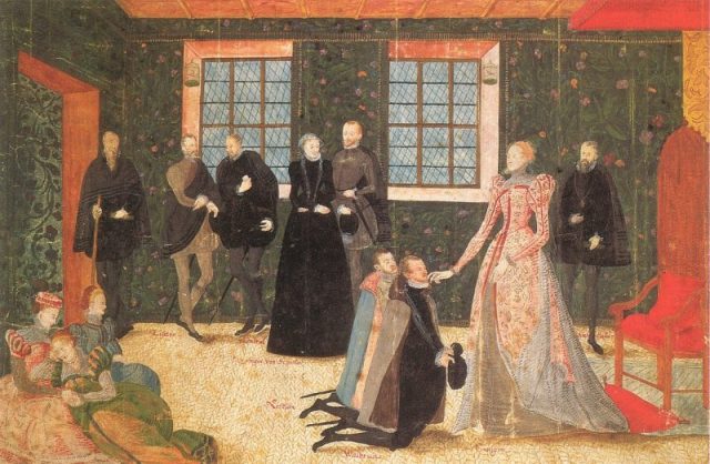 Elizabeth receiving Dutch ambassadors, 1560s, attributed to Levina Teerlinc.