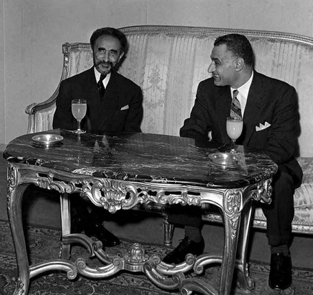 Emperor Haile Selassie with President Gamal Abdel Nasser of Egypt in Addis Ababa for the Organisation of African Unity summit, 1963.