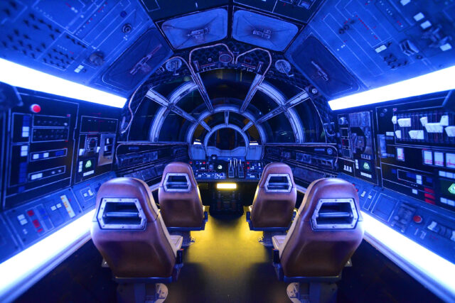 The inside of the Millennium Falcon ride.