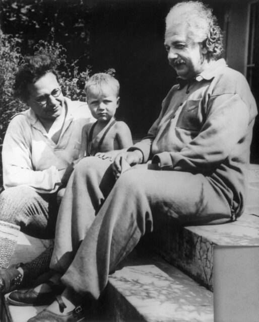 Albert Einstein sitting with Hans Albert and Bernhard Einstein