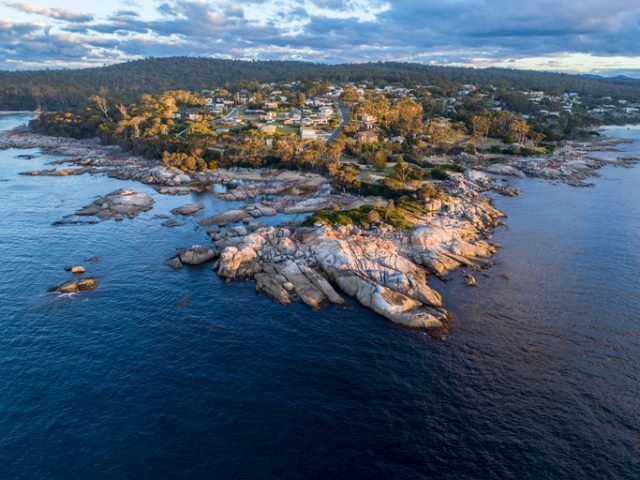 Aerial view of the Bay of Fires, Tasmania.