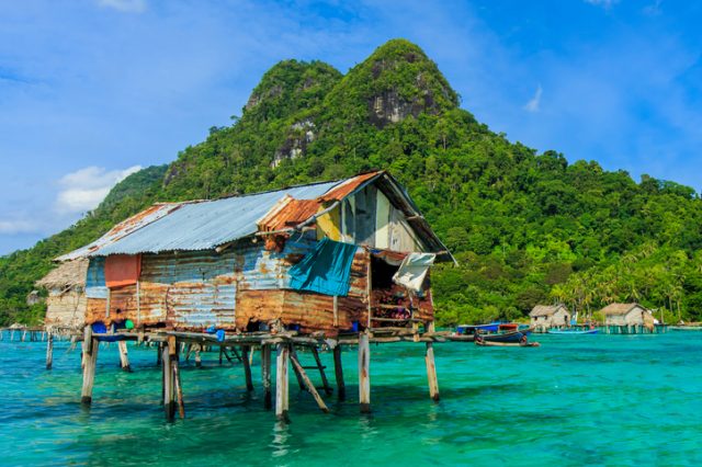 Borneo water village in Bodgaya Mabul Island, Semporna Sabah, Malaysia.