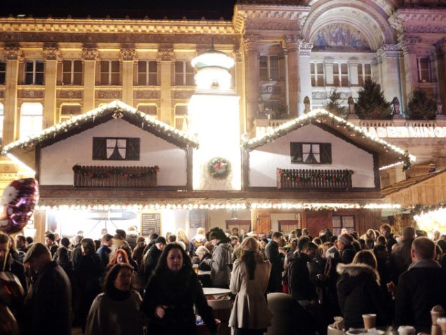 December 10, 2011: Shoppers and visitors enjoying the Birmingham Frankfurt Christmas Market and Craft Fair, Victoria Square, Birmingham, UK.