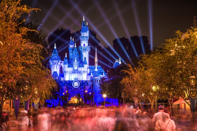 Anaheim, CA USA – September 3, 2015: Disneyland 60th anniversary celebrations. On this day the park celebrated with fireworks and over 150,000 people. People are exiting the park after a long day of fun and celebrations.