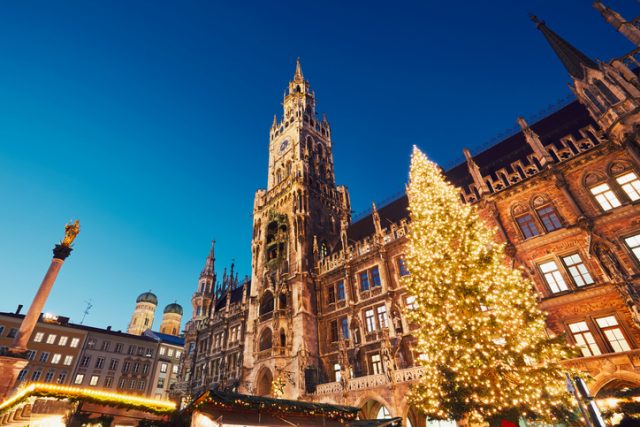Marienplatz with the Christmas market in Munich, Germany.