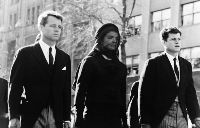 Robert, Jacqueline and Edward Kennedy walking together