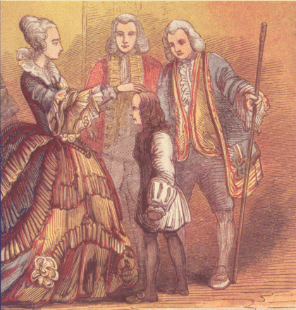 This print is titled “Queen Anne touching Dr. Johnson, when a boy, to cure him of Scrofula or the King’s Evil” (artist unknown).