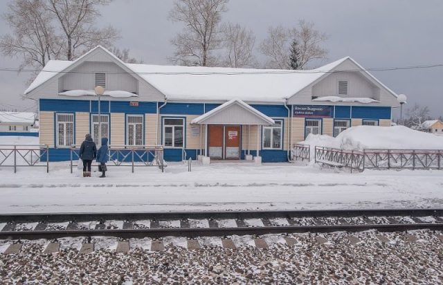 Siberian railway station in winter.