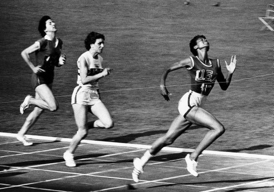 Rudolph convincingly wins the women’s 100 meter dash at the 1960 Summer Olympics in Rome.