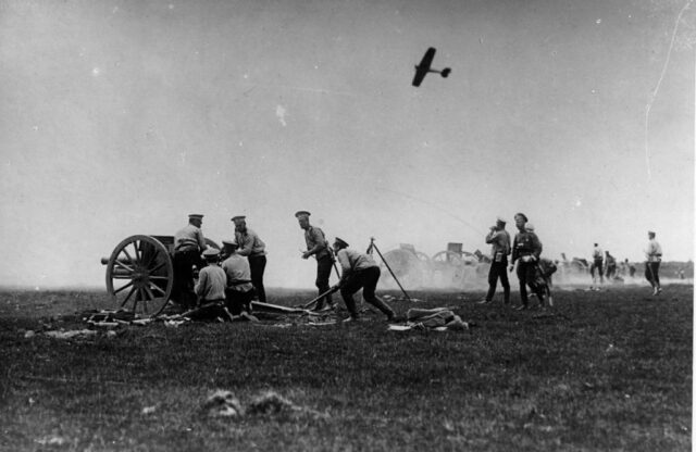 Russian gunners standing together in a field