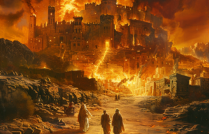 Artistic interpretation of the burning city of Sodom.
