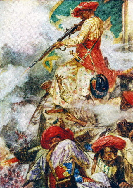 Illustration of Tipu Sultan and others fighting.