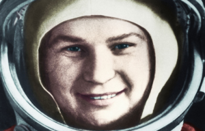 Valentina Tereshkova wearing her spacesuit