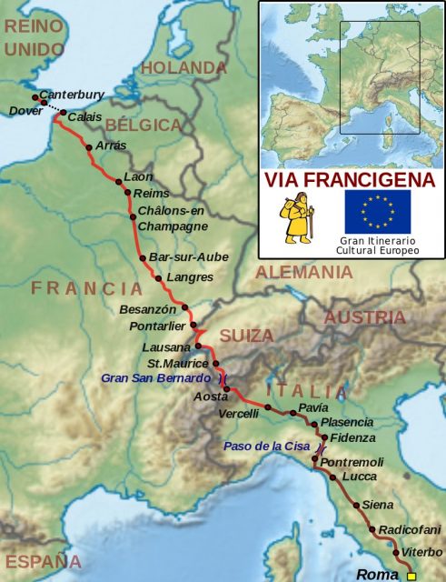 Map of the Via Francigena. Photo by Paulusburg CC BY-SA 4.0