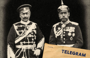 Kaiser Wilhelm of Germany and Tsar Nicholas II of Russia standing together + Blank telegram