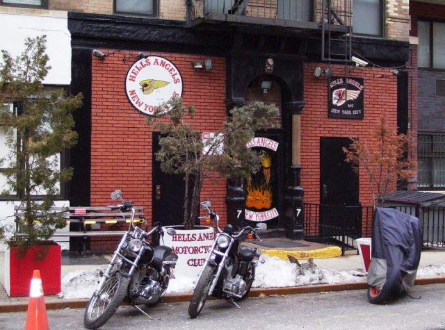 The Hell’s Angels clubhouse at 77 East 3rd Street between First and Second Avenues in the East Village neighborhood of Manhattan, New York City. Photo by Beyond My Ken CC BY-SA 4.0