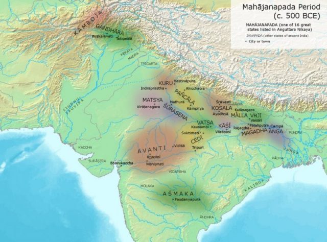 Gandhāra and other Mahajanapadas in the Post Vedic period. Photo by Avantiputra7 CC BY-SA 3.0