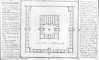 Isaac Newton’s diagram of part of the Temple of Solomon, taken from Plate 1 of The Chronology of Ancient Kingdoms Amended (published London, 1728).