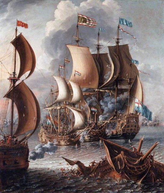 A Sea Fight with Barbary Corsairs by Laureys a Castro, c. 1681.