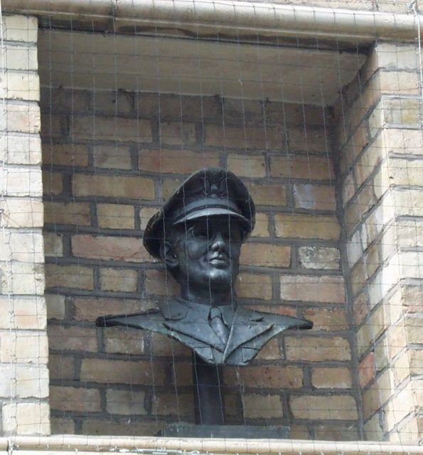 Bust outside the Corn Exchange in Bedford, England, where Miller played in World War II.