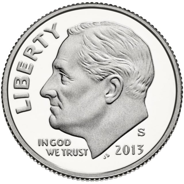 United States dime, obverse.