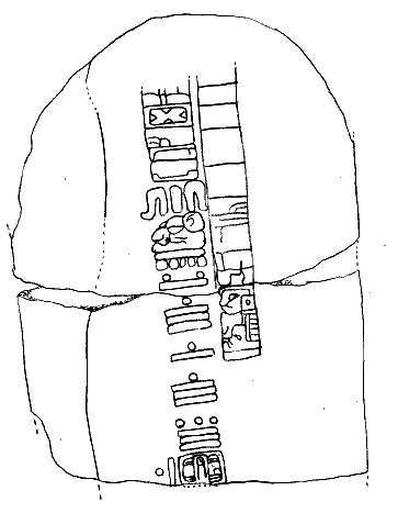 The back of Epi-Olmec stela C from Tres Zapotes, the second oldest Long Count date discovered. The numerals 7.16.6.16.18 translate to September, 32 BC (Julian). The glyphs surrounding the date are thought to be one of the few surviving examples of Epi-Olmec script.