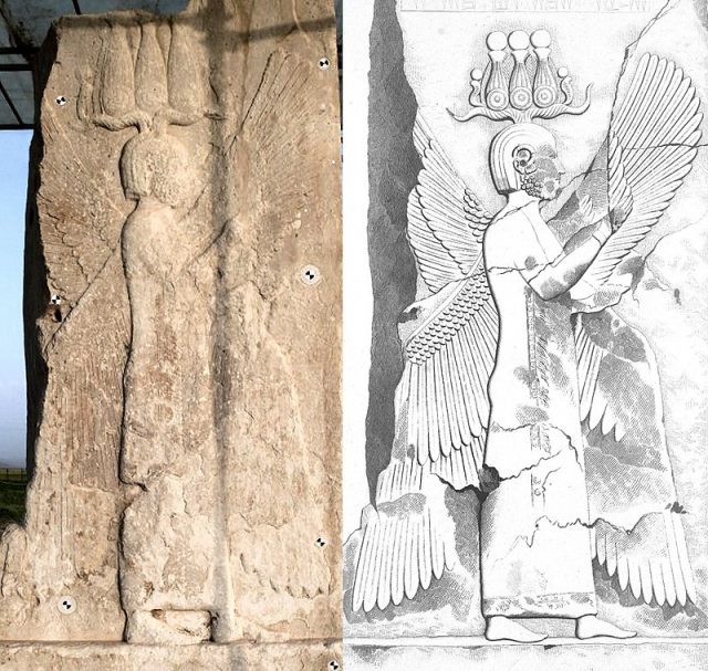 The four-winged guardian figure representing Cyrus the Great, a bas-relief found at Pasargadae on top of which was once inscribed in three languages the sentence ‘I am Cyrus the king, an Achaemenian.’