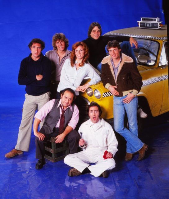 The cast of the TV series Taxi (clockwise from top: Tony Danza, Randall Carver, Andy Kaufman, Danny DeVito, Judd Hirsch, Jeff Conaway and Marilu Henner) pose for a portrait in 1979 in Los Angeles, California. Photo by Harry Langdon/Getty Images