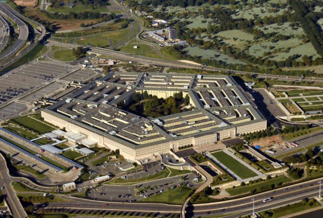 U.S. Pentagon building in Arlington, Virginia, aerial view.