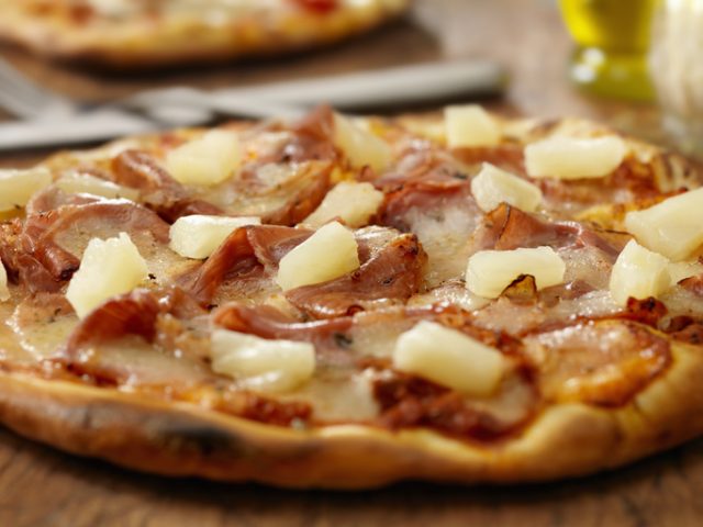 Authentic Italian, handmade ham and pineapple pizza with fresh mozzarella.