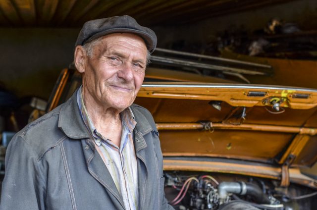 Chernobyl, Ukraine – August 27, 2012: A Ukrainian man who live in Chernobyl’s post-nuclear disaster “Zone of Alienation” or “Dead Zone” for more than 25 years. He lives with his wife 6km from the Reactor, in the less contaminated east side of the Chernobyl reactor. they live of self grown crop and vegetables.