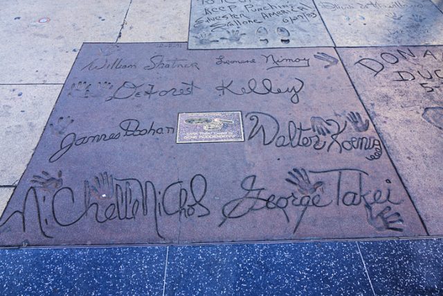 Los Angeles, USA – January 17, 2014: The handprints of the cast of the original Star Trek series in front of the famous Grauman’s Chinese Theatre on Hollywood Boulevard.
